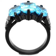 Load image into Gallery viewer, LOTK1866 - IP Black(Ion Plating) Stainless Steel Ring with AAA Grade CZ  in Sea Blue