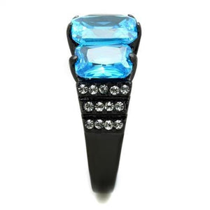 TK1866 - IP Black(Ion Plating) Stainless Steel Ring with AAA Grade CZ  in Sea Blue