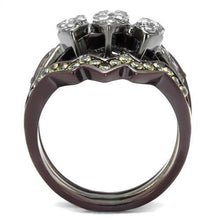 Load image into Gallery viewer, LOTK1869LJ - IP Light Black (IP Gun) &amp; IP Dark Brown (IP coffee) Stainless Steel Ring with CZ  in Clear