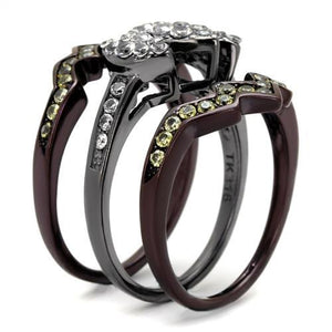 TK1869LJ - IP Light Black (IP Gun) & IP Dark Brown (IP coffee) Stainless Steel Ring with AAA Grade CZ  in Clear