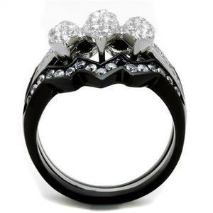 TK1869 - Two-Tone IP Black (Ion Plating) Stainless Steel Ring with AAA Grade CZ  in Clear