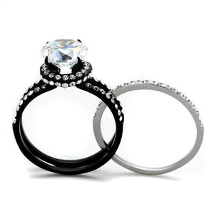 TK1870 - Two-Tone IP Black (Ion Plating) Stainless Steel Ring with AAA Grade CZ  in Clear