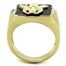 Load image into Gallery viewer, TK1890 - IP Gold(Ion Plating) Stainless Steel Ring with Synthetic Onyx in Jet