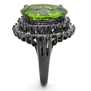 TK1892LJ - IP Light Black  (IP Gun) Stainless Steel Ring with Synthetic Synthetic Glass in Peridot