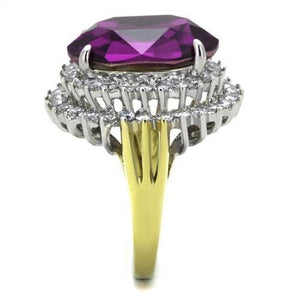 TK1892 - Two-Tone IP Gold (Ion Plating) Stainless Steel Ring with Top Grade Crystal  in Amethyst