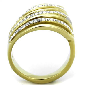 TK1909 - Two-Tone IP Gold (Ion Plating) Stainless Steel Ring with Top Grade Crystal  in Clear