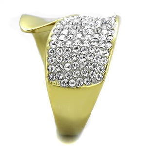 TK1912 - Two-Tone IP Gold (Ion Plating) Stainless Steel Ring with Top Grade Crystal  in Clear