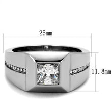 Load image into Gallery viewer, TK1916 - High polished (no plating) Stainless Steel Ring with AAA Grade CZ  in Clear