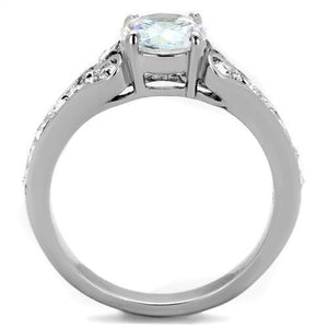 TK1918 - High polished (no plating) Stainless Steel Ring with AAA Grade CZ  in Clear