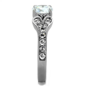 TK1918 - High polished (no plating) Stainless Steel Ring with AAA Grade CZ  in Clear