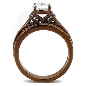 TK1919LC - IP Coffee light Stainless Steel Ring with AAA Grade CZ  in Clear