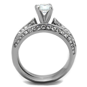 TK1920 - High polished (no plating) Stainless Steel Ring with AAA Grade CZ  in Clear