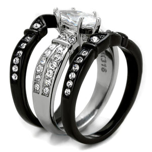 TK1922 - Two-Tone IP Black Stainless Steel Ring with AAA Grade CZ  in Clear