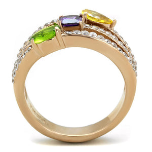 TK1924 - IP Rose Gold(Ion Plating) Stainless Steel Ring with AAA Grade CZ  in Multi Color