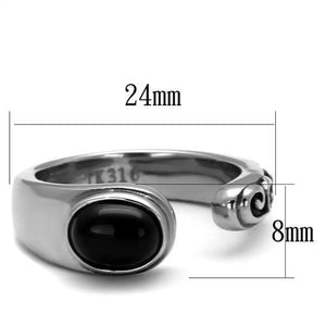 TK1971 - High polished (no plating) Stainless Steel Ring with Synthetic Onyx in Jet