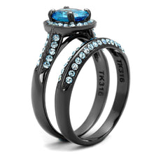 Load image into Gallery viewer, TK1W163LJ - IP Light Black  (IP Gun) Stainless Steel Ring with AAA Grade CZ  in Sea Blue