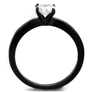 TK2013 - IP Black(Ion Plating) Stainless Steel Ring with AAA Grade CZ  in Clear