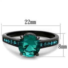 Load image into Gallery viewer, TK2014 - IP Black(Ion Plating) Stainless Steel Ring with Synthetic Synthetic Glass in Blue Zircon