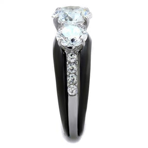 TK2021 - Two-Tone IP Black Stainless Steel Ring with AAA Grade CZ  in Clear