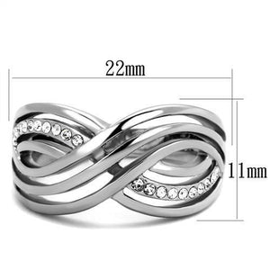 TK2025 - High polished (no plating) Stainless Steel Ring with Top Grade Crystal  in Clear