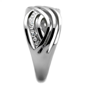 TK2025 - High polished (no plating) Stainless Steel Ring with Top Grade Crystal  in Clear