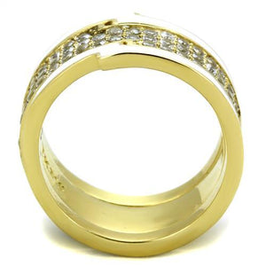 TK2035 - IP Gold(Ion Plating) Stainless Steel Ring with AAA Grade CZ  in Clear