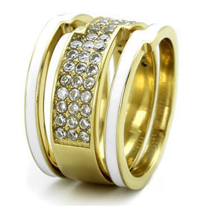 TK2035 - IP Gold(Ion Plating) Stainless Steel Ring with AAA Grade CZ  in Clear