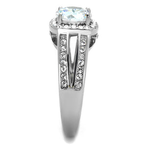 TK2043 - High polished (no plating) Stainless Steel Ring with AAA Grade CZ  in Clear