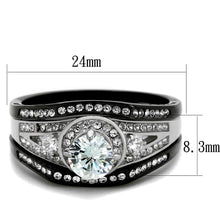 Load image into Gallery viewer, TK2044 - Two-Tone IP Black Stainless Steel Ring with AAA Grade CZ  in Clear