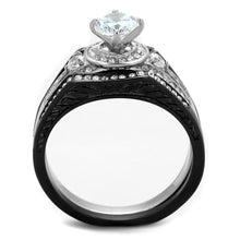 Load image into Gallery viewer, TK2044 - Two-Tone IP Black Stainless Steel Ring with AAA Grade CZ  in Clear