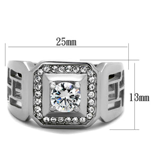 TK2046 - High polished (no plating) Stainless Steel Ring with AAA Grade CZ  in Clear