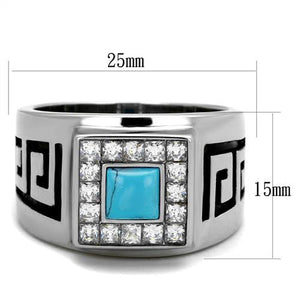 TK2053 - High polished (no plating) Stainless Steel Ring with Synthetic Turquoise in Sea Blue