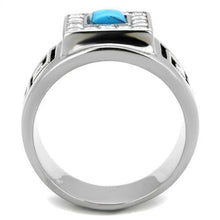 Load image into Gallery viewer, TK2053 - High polished (no plating) Stainless Steel Ring with Synthetic Turquoise in Sea Blue