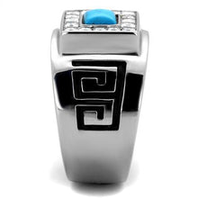 Load image into Gallery viewer, TK2053 - High polished (no plating) Stainless Steel Ring with Synthetic Turquoise in Sea Blue