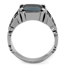 Load image into Gallery viewer, TK2055 - High polished (no plating) Stainless Steel Ring with Synthetic Synthetic Glass in Jet