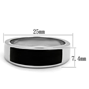 TK2062J - High polished (no plating) Stainless Steel Ring with Synthetic Onyx in Jet