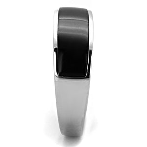 TK2062J - High polished (no plating) Stainless Steel Ring with Synthetic Onyx in Jet