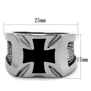 TK2064 - High polished (no plating) Stainless Steel Ring with Epoxy  in Jet