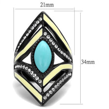 Load image into Gallery viewer, TK2099 - IP Black(Ion Plating) Stainless Steel Ring with Synthetic Turquoise in Sea Blue