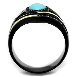 TK2099 - IP Black(Ion Plating) Stainless Steel Ring with Synthetic Turquoise in Sea Blue