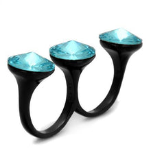 Load image into Gallery viewer, TK2103 - IP Black(Ion Plating) Stainless Steel Ring with Top Grade Crystal  in Sea Blue