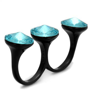 TK2103 - IP Black(Ion Plating) Stainless Steel Ring with Top Grade Crystal  in Sea Blue