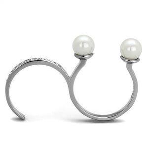 TK2110 - High polished (no plating) Stainless Steel Ring with Synthetic Pearl in White