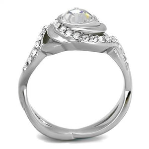 TK2111 - High polished (no plating) Stainless Steel Ring with Top Grade Crystal  in Clear