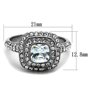 TK2114 - High polished (no plating) Stainless Steel Ring with AAA Grade CZ  in Clear