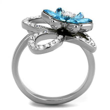 Load image into Gallery viewer, TK2123 - High polished (no plating) Stainless Steel Ring with Top Grade Crystal  in Sea Blue