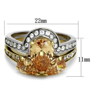 TK2132 - Two-Tone IP Gold (Ion Plating) Stainless Steel Ring with AAA Grade CZ  in Champagne