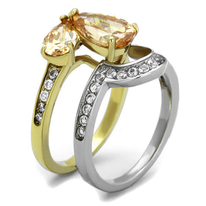 TK2132 - Two-Tone IP Gold (Ion Plating) Stainless Steel Ring with AAA Grade CZ  in Champagne