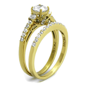 TK2133 - IP Gold(Ion Plating) Stainless Steel Ring with AAA Grade CZ  in Clear