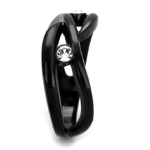 Load image into Gallery viewer, TK2137 - IP Black(Ion Plating) Stainless Steel Ring with Top Grade Crystal  in Clear